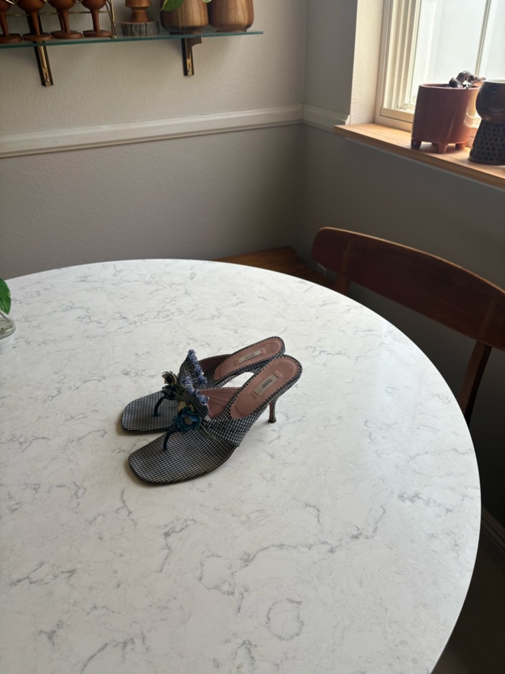 Vintage Prada Embellished Blue Checked Slide Sandals 38.5 - Picture 5 of 13